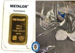 Recovered drug wraps and a gold bar Alabdullah bought with drugs cash. Photo: West Midlands Police