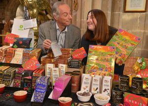 Carla Siswick and Bob Saunders from Oxfam with their Fair Trade products at the Chocolate Festival