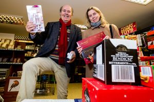 John Vidal and Jennifer Bates from Pont-Y-Bleu stock up on Christmas goodies at Stans Superstore on the busiest shopping day of the year in 2021