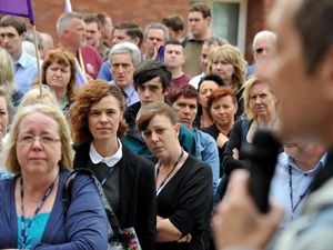 Supporting image for story: WATCH: Stafford College workers stage mass walkout over principal
