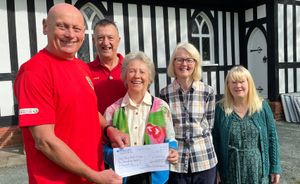 Pictured are Paul Westall from West Mercia Search and Rescue receiving a cheque for £3,250 from longstanding committee member Chris Jones, accompanied by Fundraising Officer Andy Neal, Churchwarden Julie Lawton and Deputy Churchwarden Moira Matthews. 
