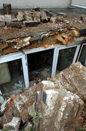 Serena's kitchen following the collapse of a retaining wall