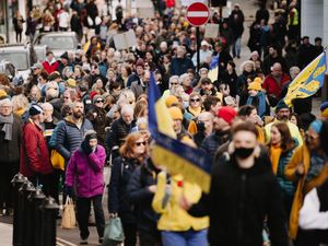 Supporting image for story: 'It gives them strength': Hundreds march in Shrewsbury in support of Ukraine
