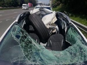 Supporting image for story: M6 driver has lucky escape as loose HGV wheel bounces into car