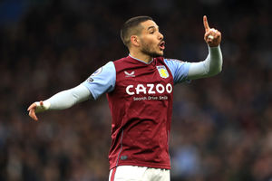 Aston Villa's Emiliano Buendia reacts