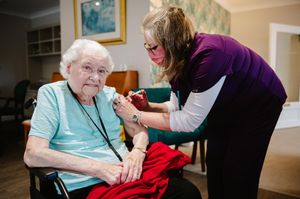 Resident Joyce Mansfield with Dr Charlotte Hart (Clinical Care Director for Shrewsbury Primary Care Group)