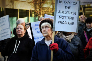 The protest outside the CCG meetting held at the County Council buildings. Pictured is Margaret Middleton from Stafford.