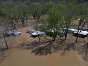 A flooded mobile home park