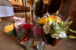 Floral tributes at Shrewsbury Abbey