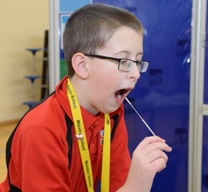 Oliver Spence, aged 12 is tested
