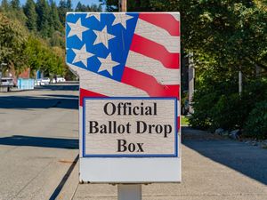 An official ballot drop box at a voting location in the United States