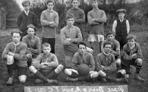 Hodge Bower Albion FC, 1921-22. This is an old postcard. The caption on the front of the published card is back to front, it seems more likely that the added wording is a mirror image than the picture itself is a mirror image. The postcard was shared by Albert Langford, known as Bert Langford, and his wife Vicky Langford. Mrs Langford (nee Tooth), says middle row, second from right, is her uncle, Cecil Hurdley. 
