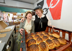 Traders Marion Ellsmore and Jackie Drakeley with their traditional burnt cobs