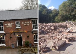 The Crooked House before and after the blaze and demolition