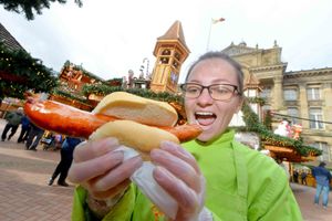 Deanna from Romania enjoying a bratwurst