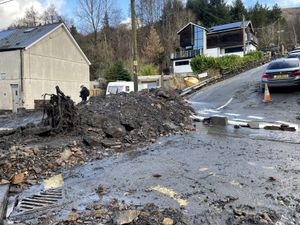 Debris on a street in Cwmtillery, Wales