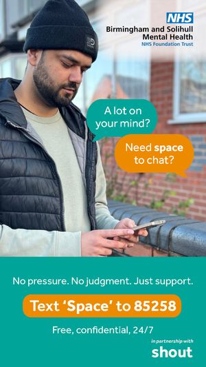 Junaid Mahmood, Blaine Rowe, who is taking part in a campaign to raise awareness of mental health support. PIC: Birmingham
and Solihull Mental Health NHS Foundation Trust