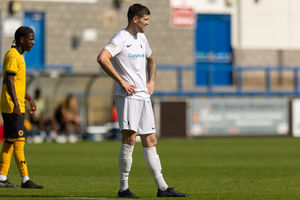 Matty Stenson, on target for his side's second goal in the 4-3 defeat, watches on. Pic: Euan Manning