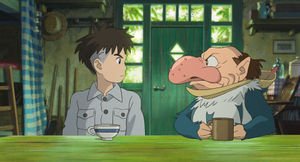 The Boy And The Heron: Mahito Maki (voiced by Soma Santoki) and The Grey Heron (Masaki Suda)