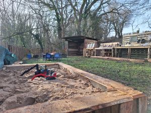 The sand pit and outdoor kitchen