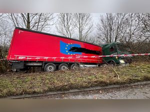 Supporting image for story: A5 near Oswestry shut after lorry leaves the road and slips down embankment