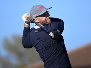 Wyndham Clark tees off on the 16th hole during the first round of the Arnold Palmer Invitational at Bay Hill