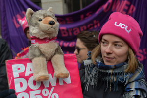 The strikers were out in force with mascots in tow