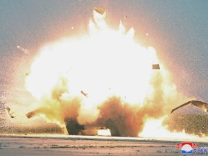 Supporting image for story: North Korea’s Kim oversees exploding drone tests as US and Seoul stage drills