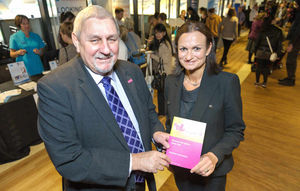 Councillor Peter Bilson, Cabinet Member for Economic Growth and Prosperity with Tracey Evans, a HR consultant for Wolverhampton City Council who secured her job after attending the Jobs Fair in October