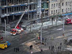 Supporting image for story: Four die in attack on Ukraine’s capital while drones hit Russia