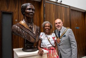 Mel Chevannes CBE and Wolverhampton Mayor Councillor Craig Collingswood at the art gallery.