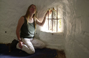 Prospective buyer Janine Christley views the interior of the Rock House in Wolverley