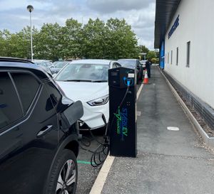 An EV charger on site outside the Learning Centre at Royal Shrewsbury
Hospital.