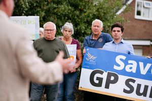 Protest against Shrewsbury Health Hub at Belvidere Medical Practice in Shrewsbury..