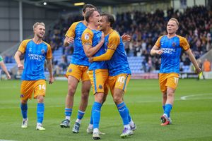 Will Boyle of Shrewsbury Town celebrates after scoring a goal to make it 2-0