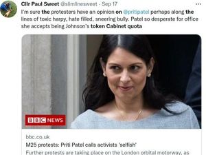 Supporting image for story: Row over councillor's 'token quota' tweet about Home Secretary Priti Patel