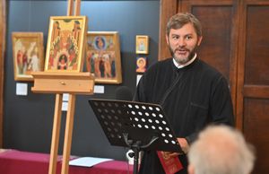 Father Panteleimon Maxfield at the exhibition