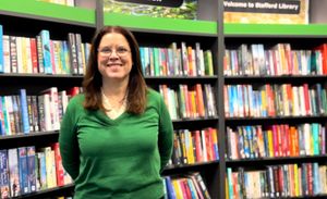 Councillor Victoria Wilson At Stafford Library. Image courtesy of Staffordshire County Council