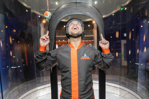 Ryan Thomas is the first to try the new immersive indoor skydive activity iFly, which is the equivalent of three 12,000 ft skydives, at the Bear Grylls Adventure in the NEC Birmingham