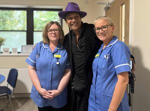 The Mary Stevens Hospice nurses, Gemma and Deb meeting Chico