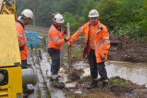 Work taking place to fix the burst water pipe on Brockton Way.