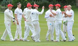 Wales celebrate after getting Ali out - one of four wickets lost by Shropshire