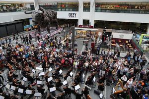 The City of Birmingham Symphony Orchestra performing a tribute to Ozzy Osbourne at Birmingham New Street station, following the death of Black Sabbath frontman Ozzy Osbourne aged 76. 