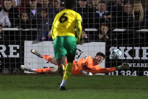 Ronnie Hollingshead of West Bromwich Albion saves a penalty (Photo by Adam Fradgley/West Bromwich Albion FC via Getty Images).