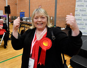 Labour's Karen Westwood celebrates her win in Brockmoor & Pensnett