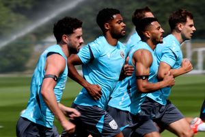 Karlan Grant and Jayson Molumby lead the way as Albion players returned to training this week. Darnell Furlong and Mikey Johnston also snapped running in the sun. (Photo by Adam Fradgley/West Bromwich Albion FC via Getty Images)