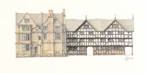 Rowley's House and Mansion in Shrewsbury, as drawn by James St Clair Wade