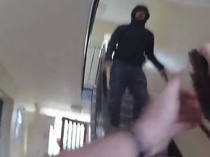 Supporting image for story: Shocking moment violent criminal chases Shropshire police officer down stairs during vicious assault