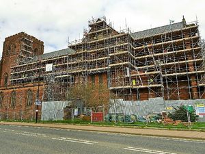 Supporting image for story: Cleaned Shrewsbury Abbey is being revealed as scaffolding comes down