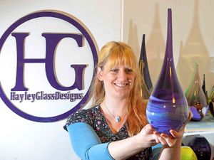 Hayley shows off her work